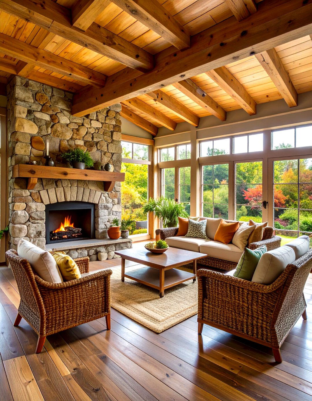 Rustic Stone Fireplace Sunroom - 24 Sunroom With Fireplace Ideas