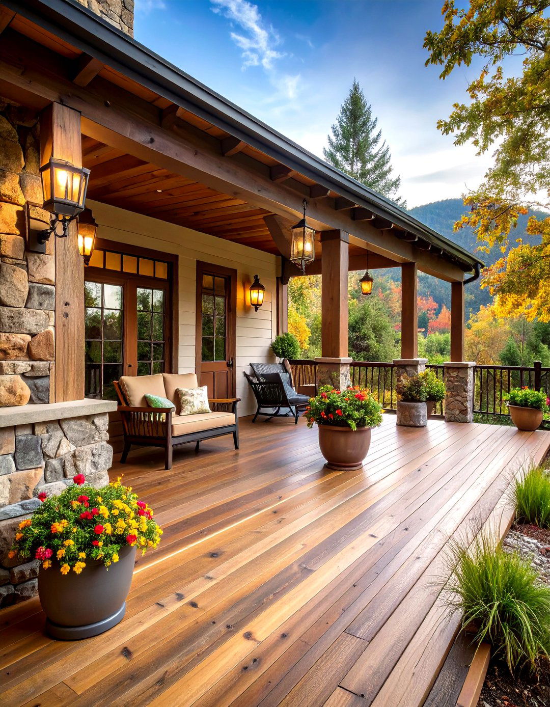 Rustic Stone Front Porch Deck - 24 Front Porch Deck Ideas