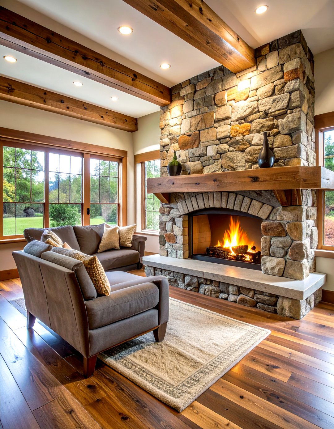Rustic Stone Hearth Design - 24 Basement Fireplace Ideas