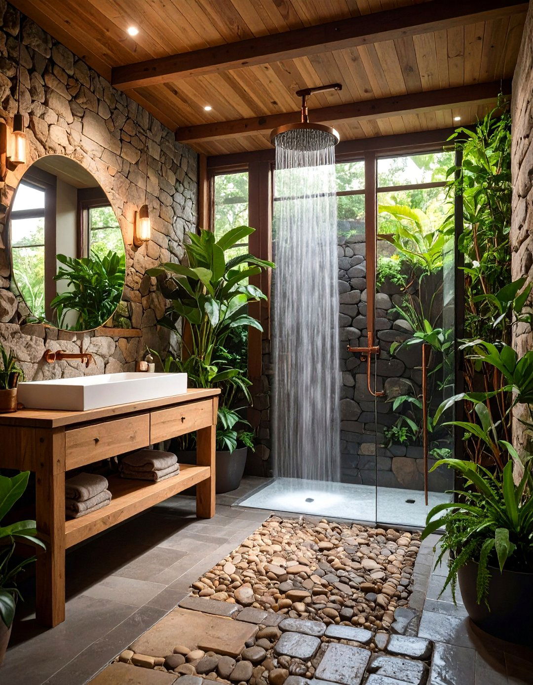 Rustic Stone Natural Spa Shower Retreat