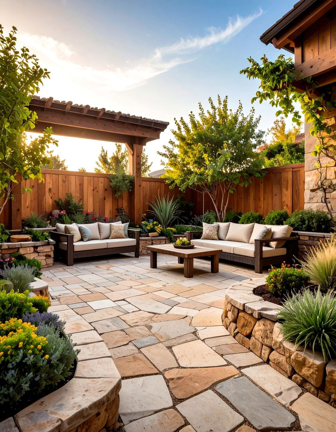 Rustic Stone Wall Sunken Patio - 24 Sunken Patio Ideas