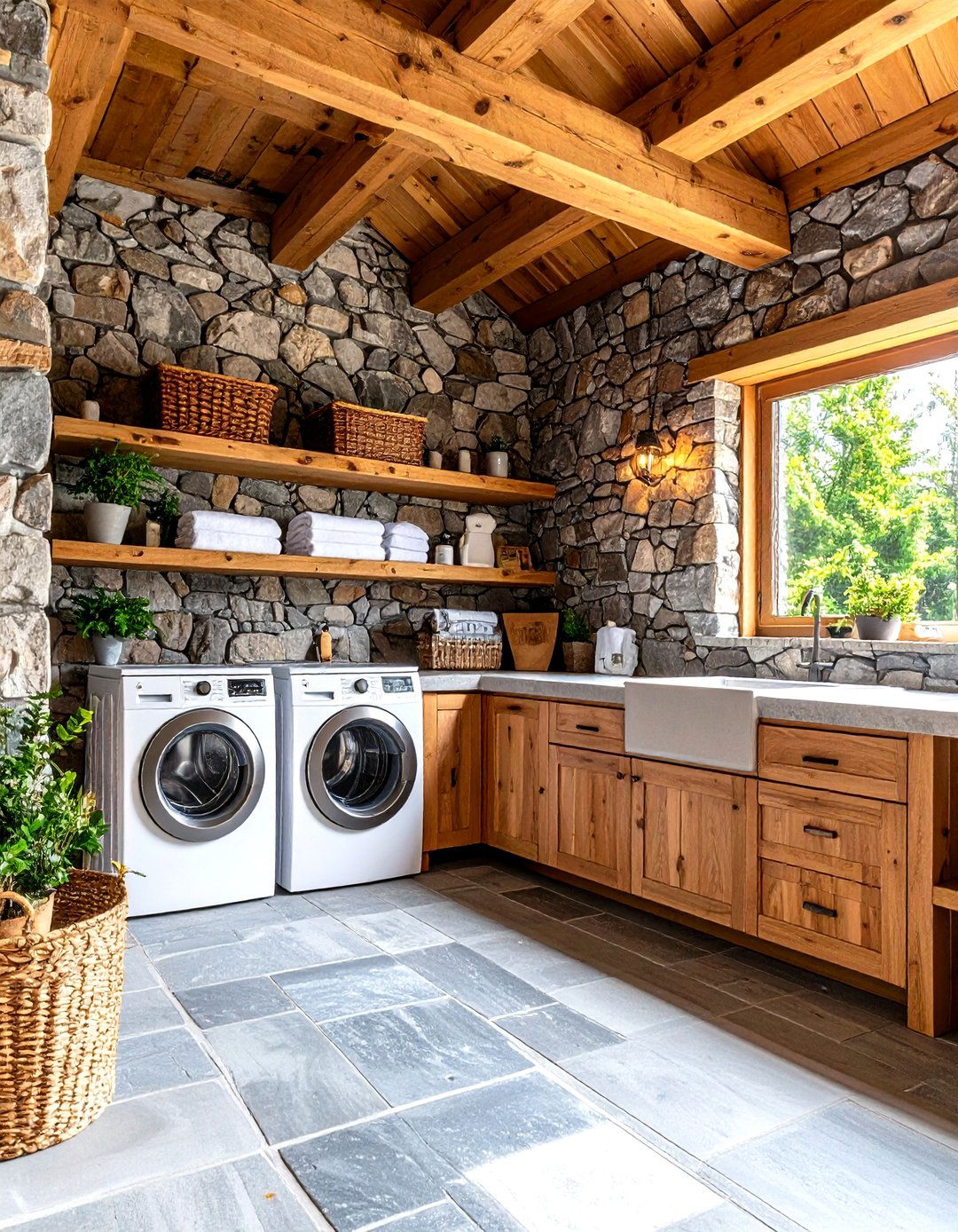Rustic Stone and Timber Design - 24 Outdoor Laundry Area Design Ideas