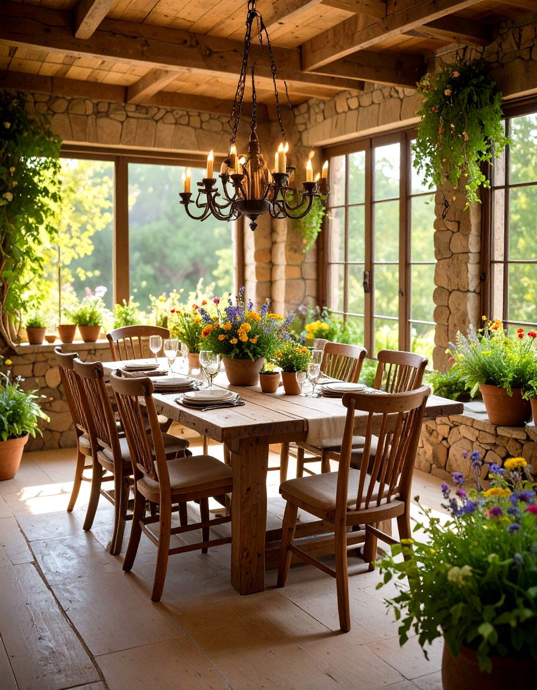 Rustic Sunroom Dining with Natural Materials - 24 Sunroom Dining Room Ideas