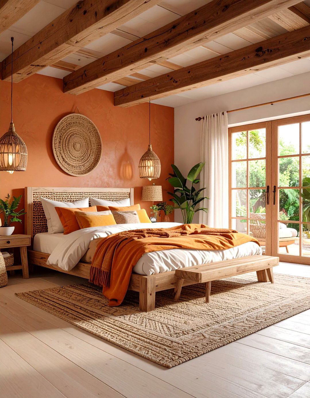 Rustic Terracotta Bedroom with Exposed Wood Beams - 24 Terracotta Bedroom Ideas