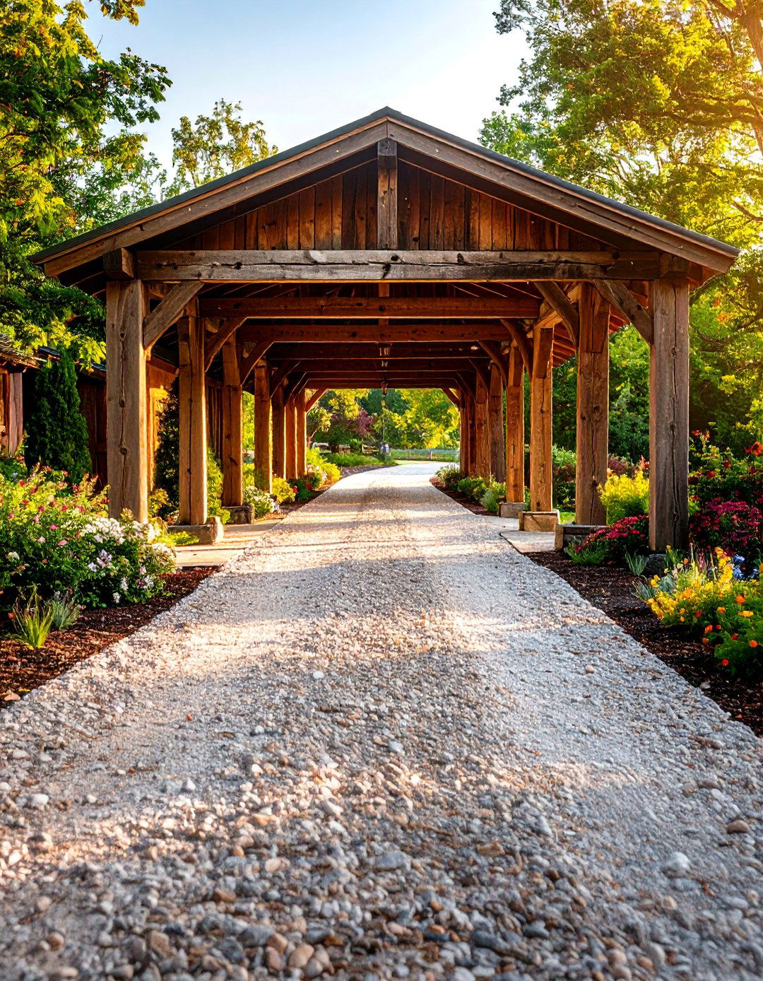 Rustic Timber Borders - 24 Gravel Driveway Ideas