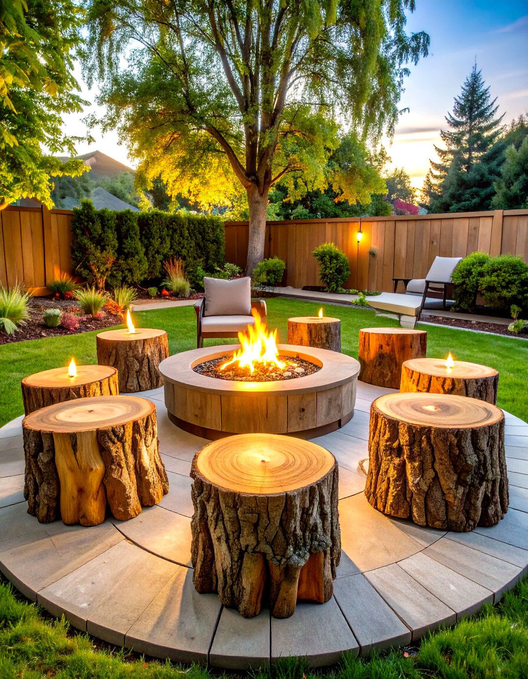 Rustic Tree Stump Seating Circle - 24 Fire Pit Seating Ideas