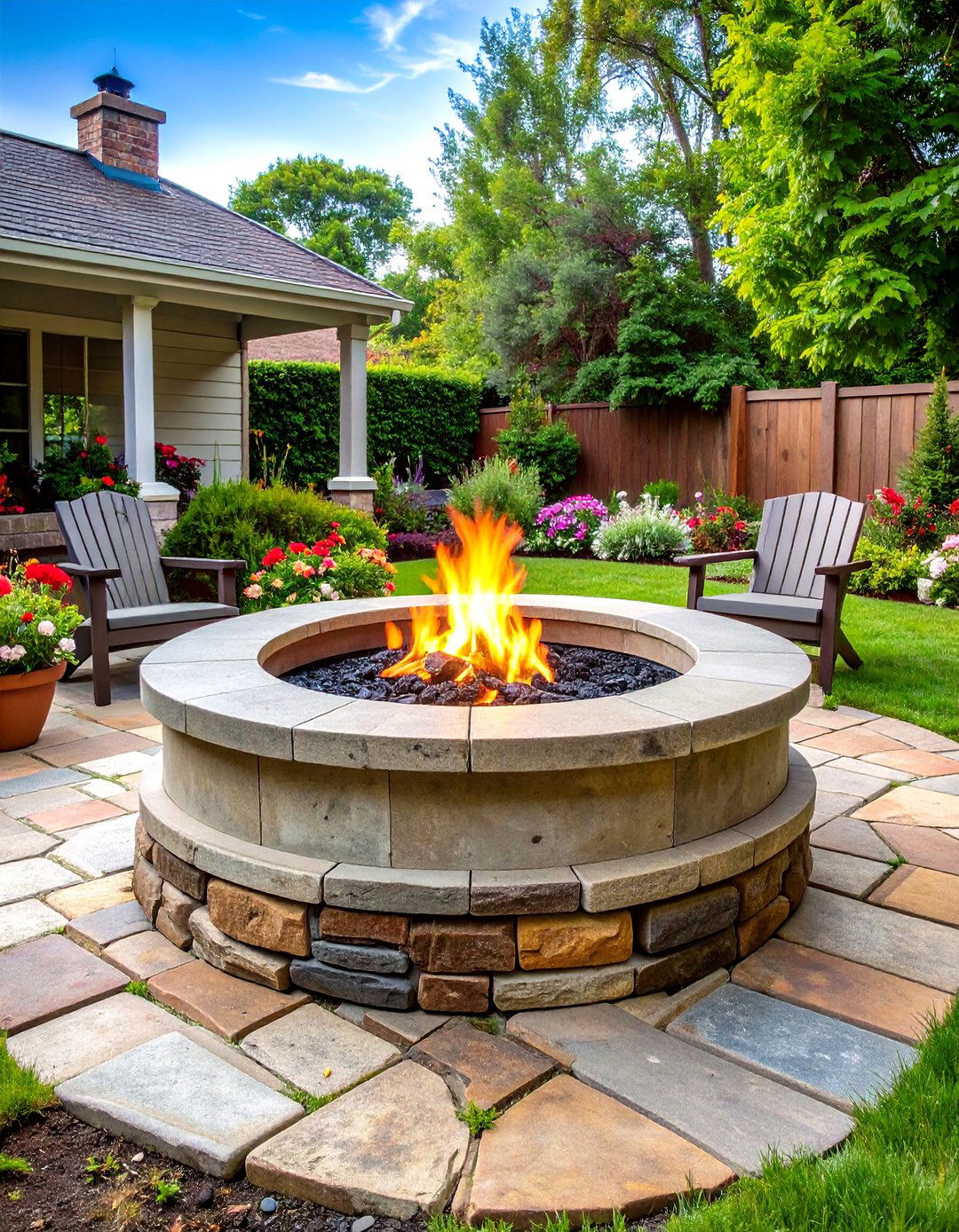 Rustic Tumbled Concrete Fire Pit - 24 Concrete Paver Patio Fire Pit Ideas