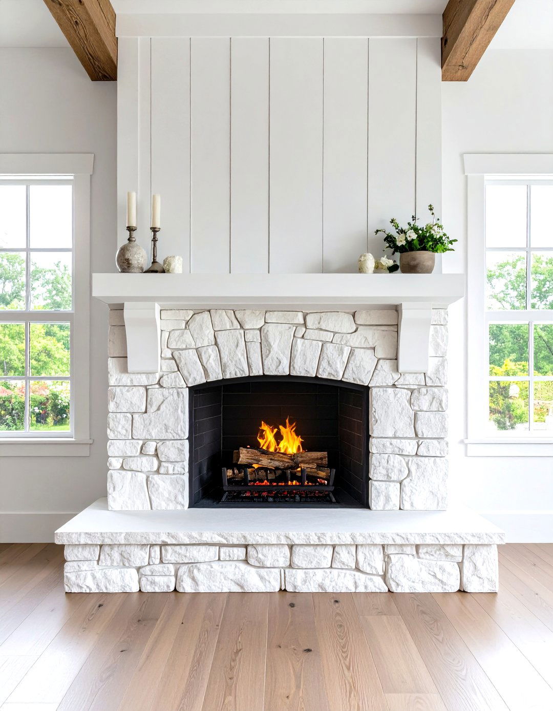 Rustic White Limestone Fireplace - 24 White Fireplace Ideas