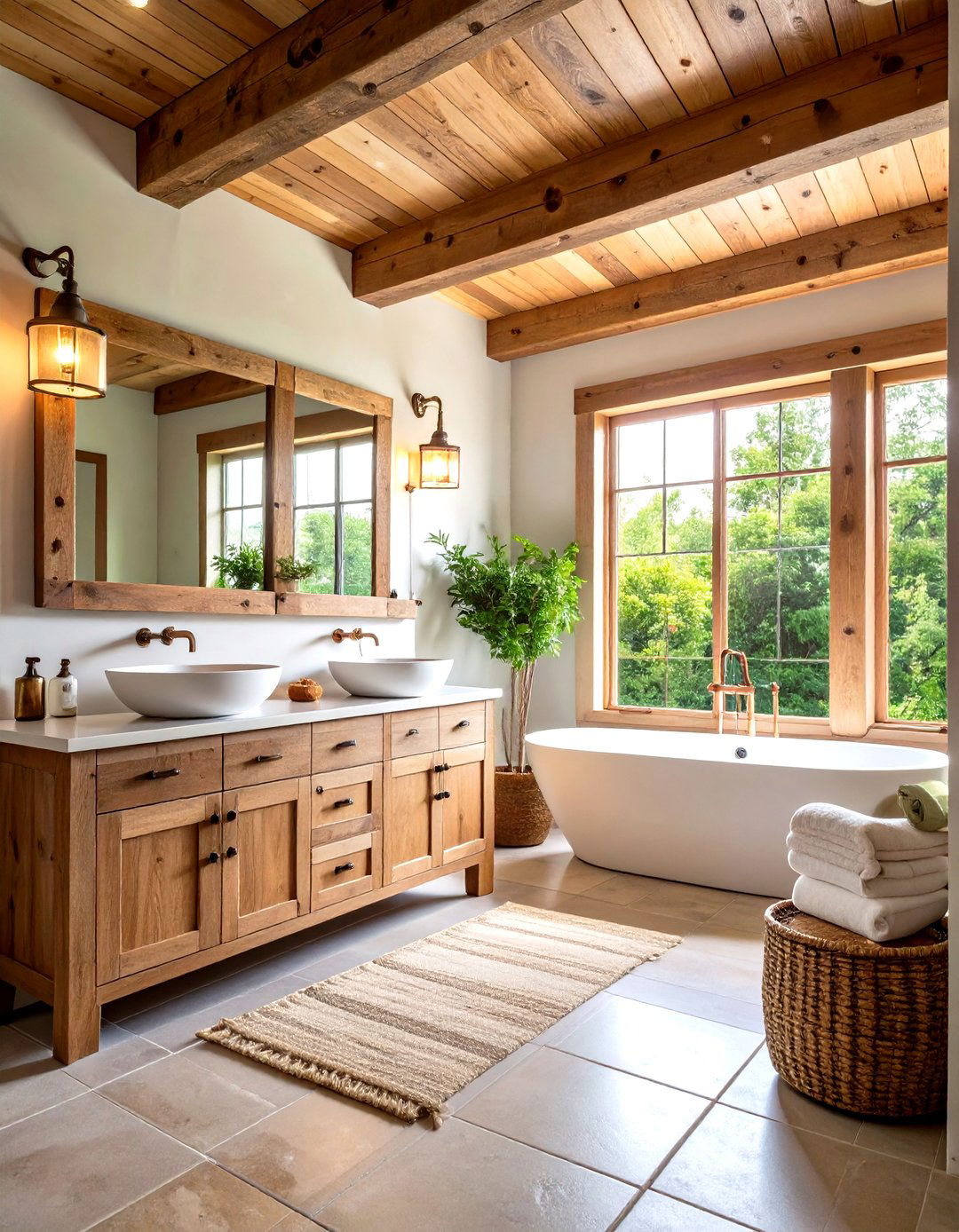 Rustic Wood Accent Hall Bathroom - 24 Hall Bathroom Ideas