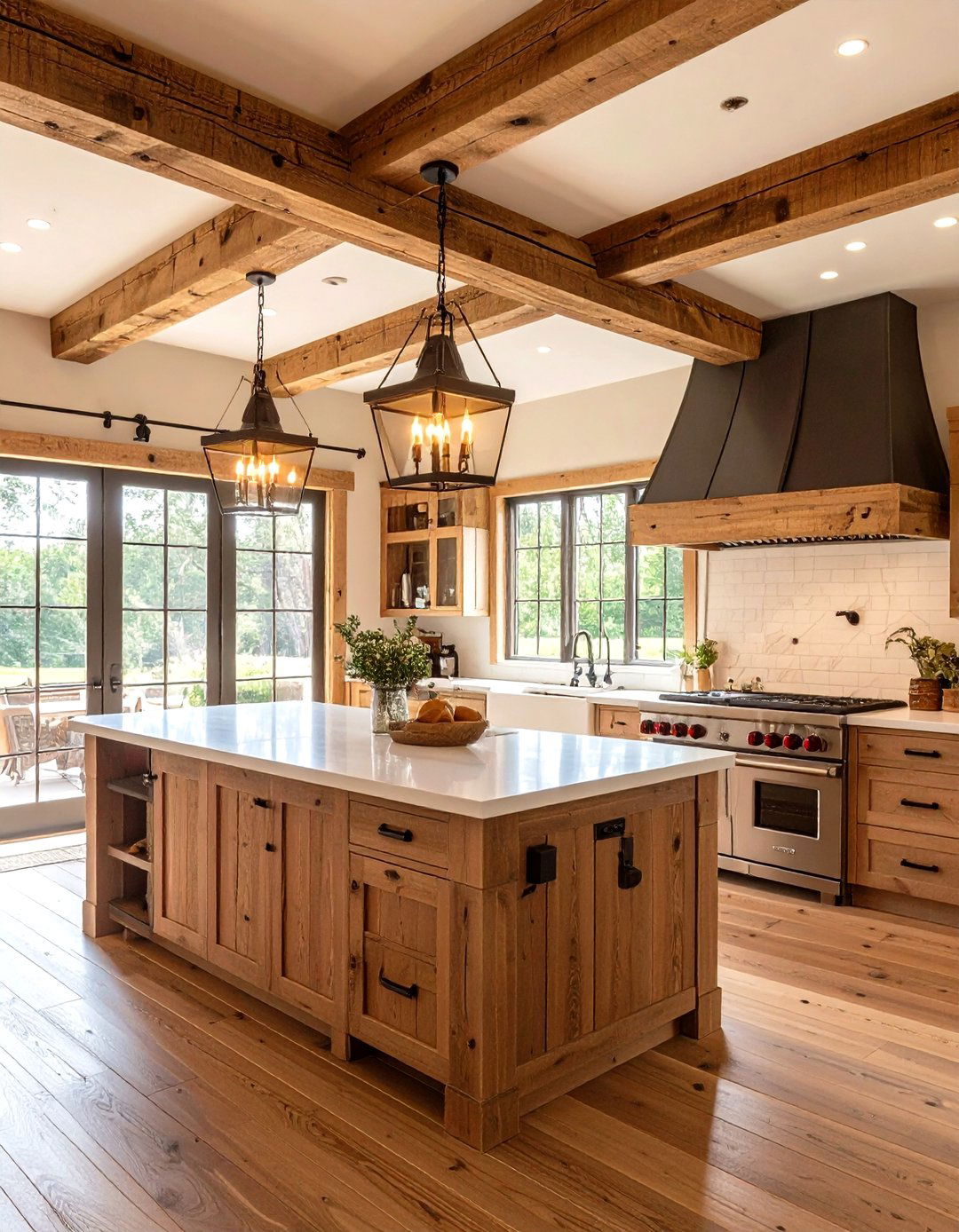Rustic Wood Beam Chandeliers - 24 Kitchen Island Lighting Ideas