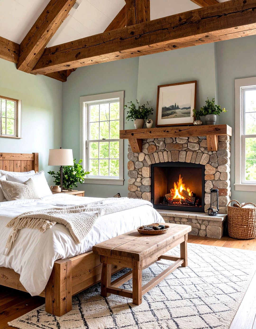 Rustic Wood Beam Mantel Fireplace Design - 24 Bedroom Fireplace Ideas