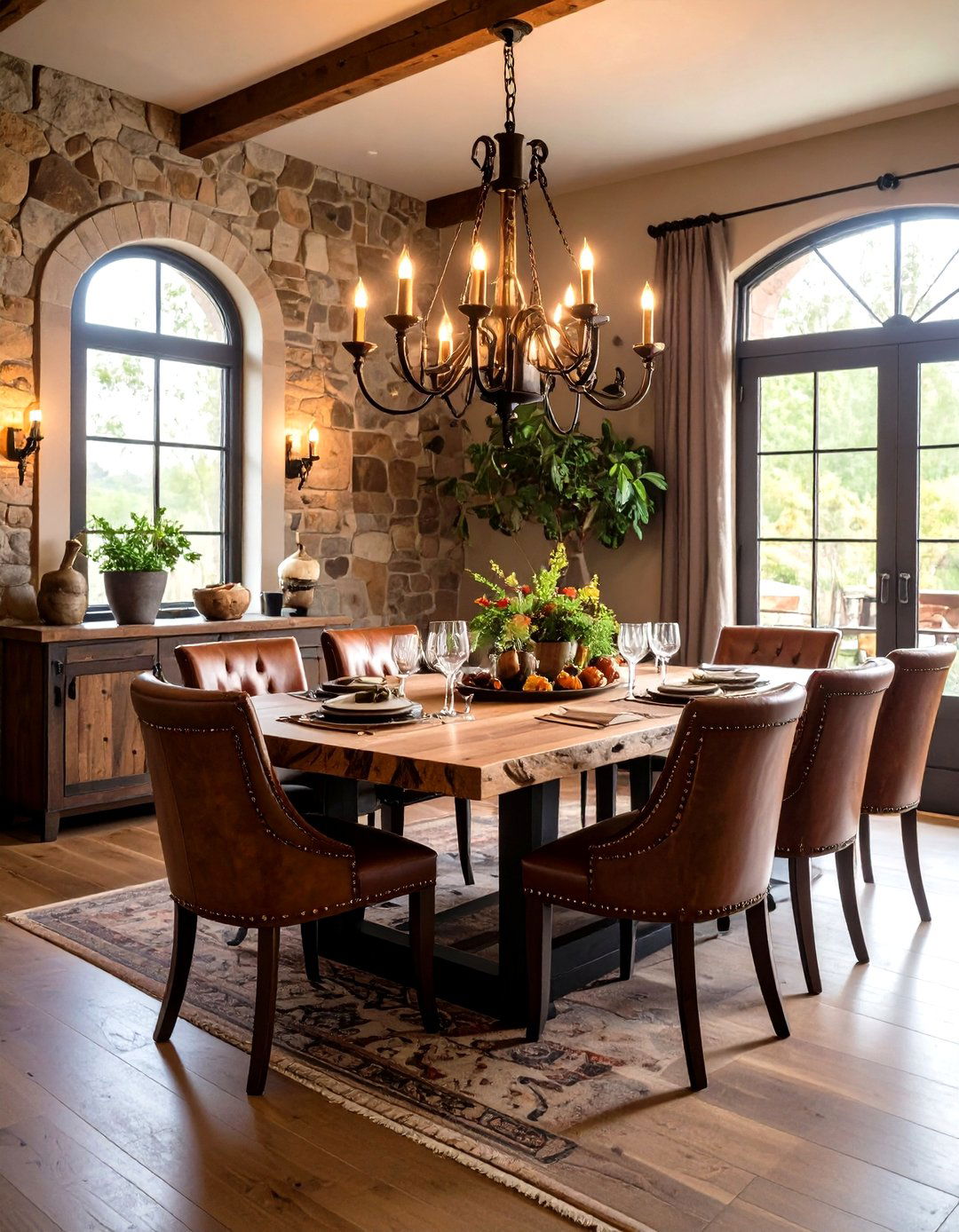 Rustic Wood Dining Room with Live Edge Table - 24 masculine dining room ideas
