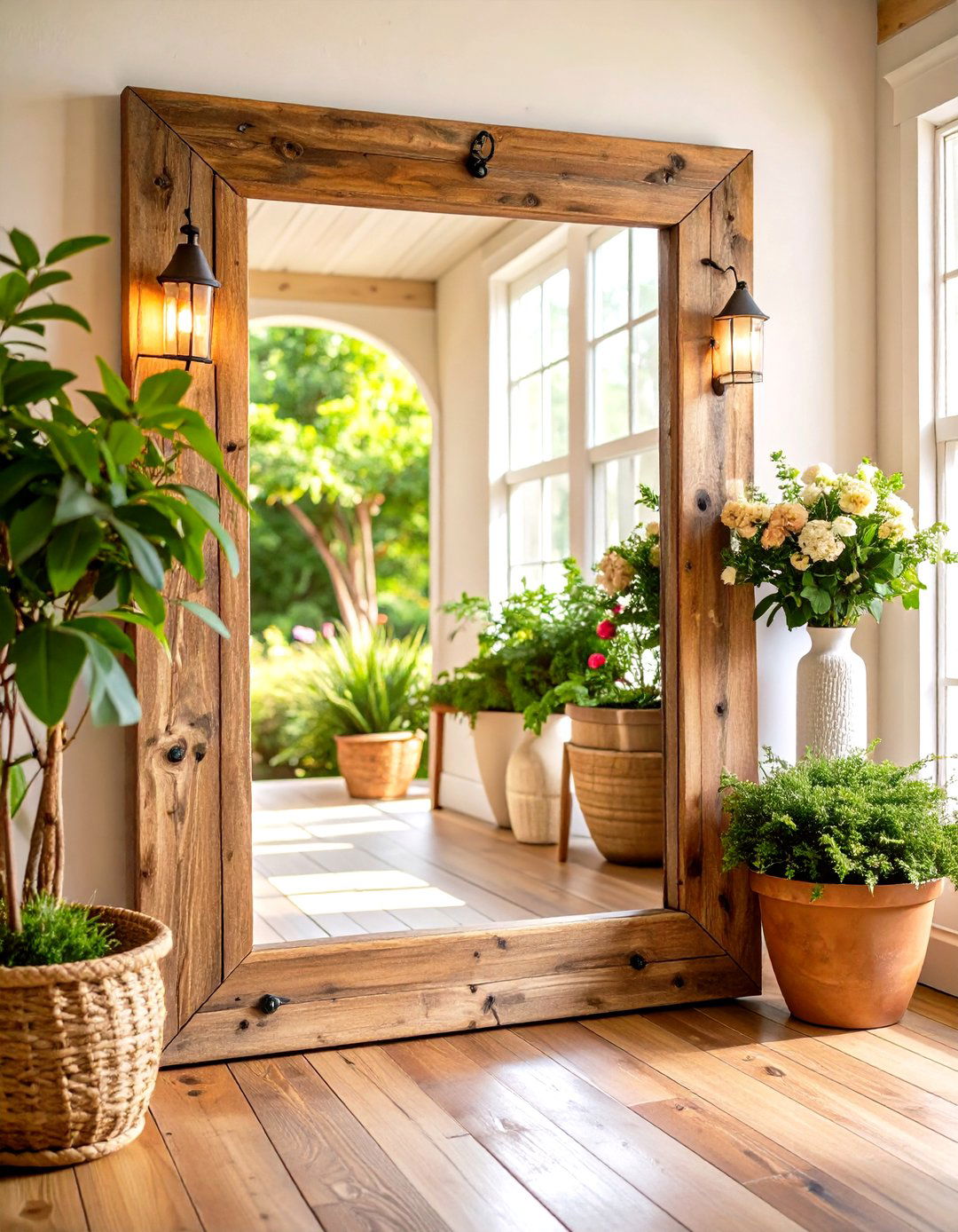 Rustic Wood Frame Farmhouse Mirror - 24 Entryway Mirror Ideas