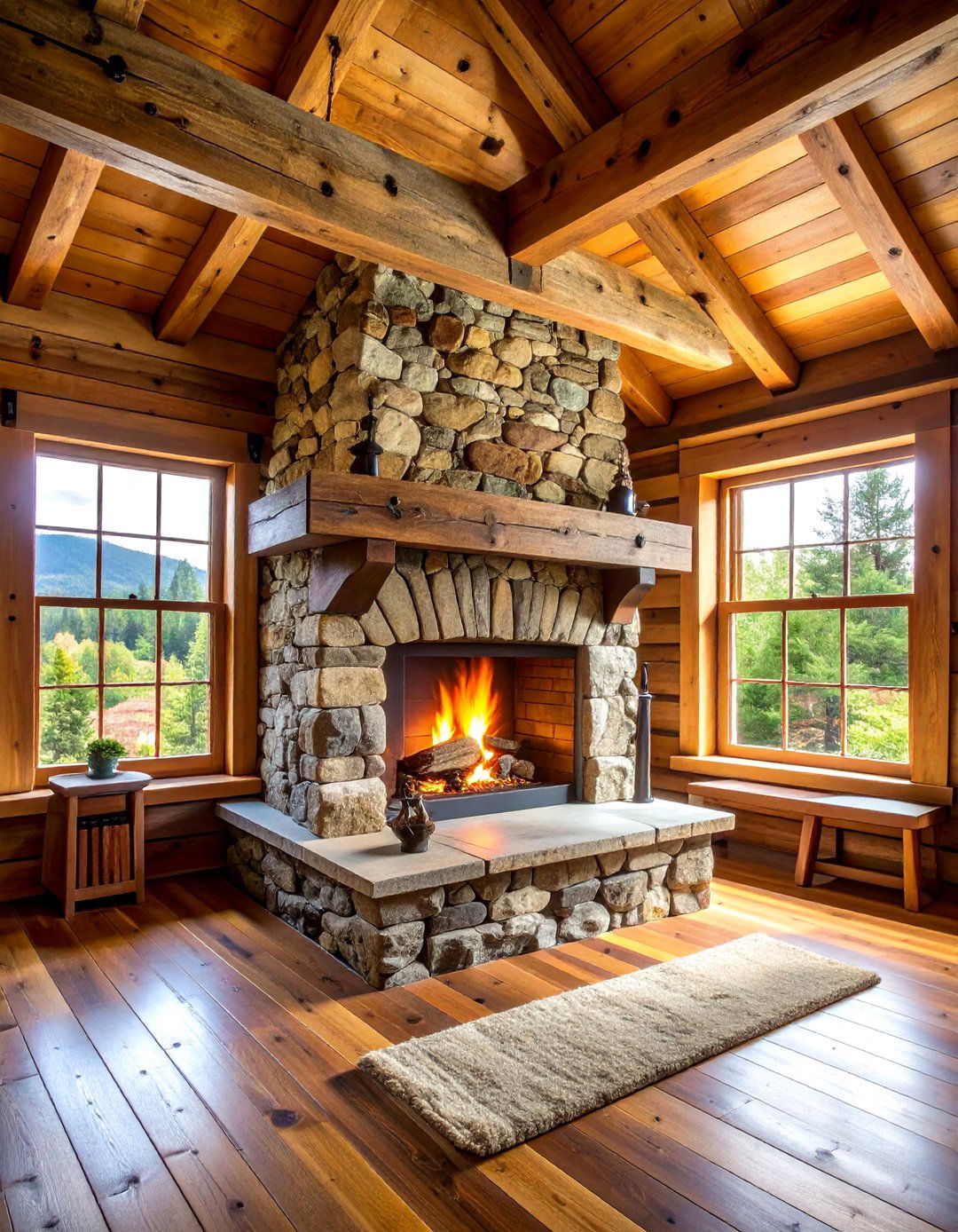 Rustic Wood Mantel Fireplace - 24 Cabin Fireplace Ideas