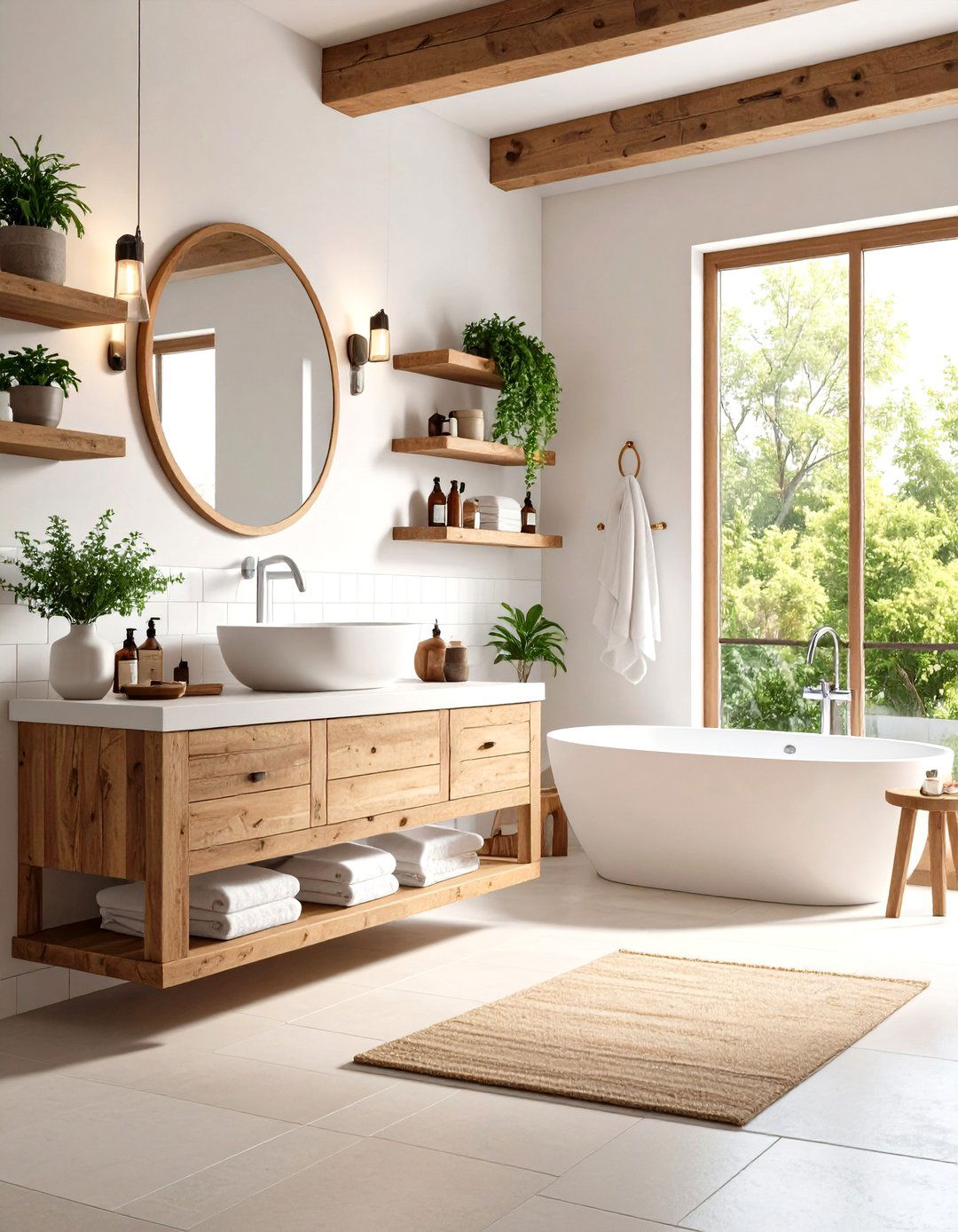 Rustic Wood Vanity Modern Farmhouse Bathroom with Contemporary Fixtures - 24 Modern Farmhouse Bathroom Ideas