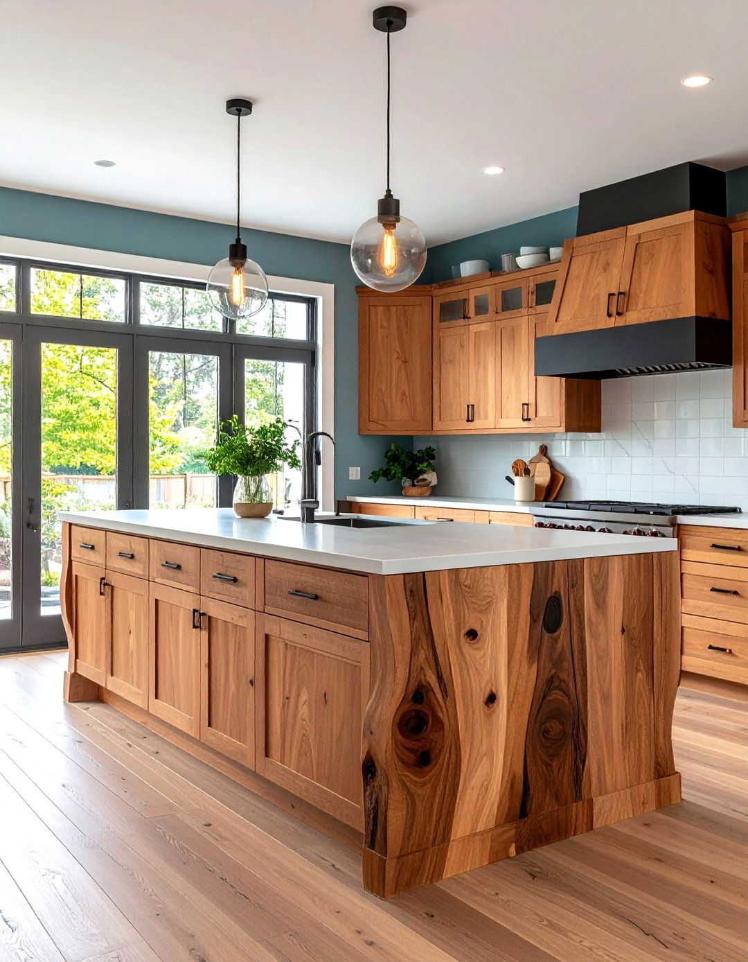 Rustic Wood Waterfall Island with Live Edge - 24 Waterfall Kitchen Island Ideas