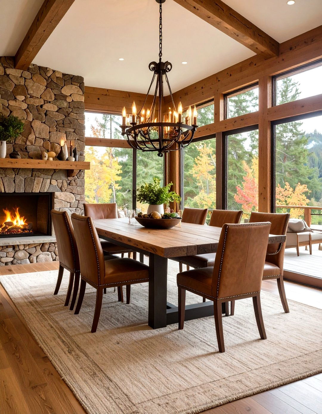 Rustic Wood and Carpet Dining Room - 24 Carpeted Dining Room Ideas