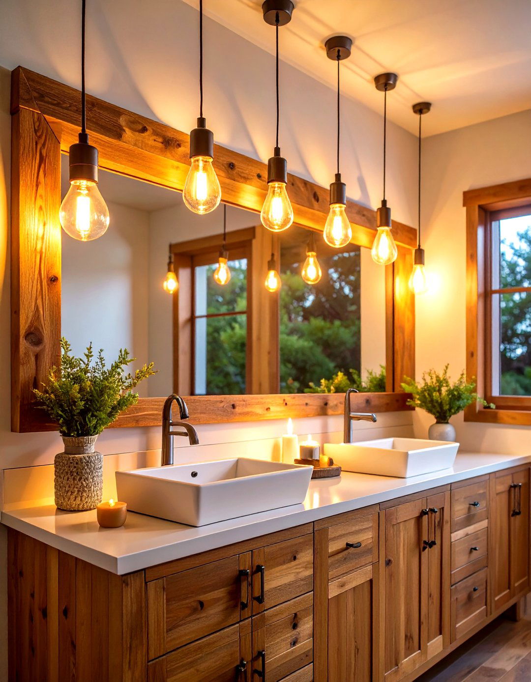 Rustic Wood and Edison Bulb Combinations - 24 Bathroom Lighting Ideas Over Mirror