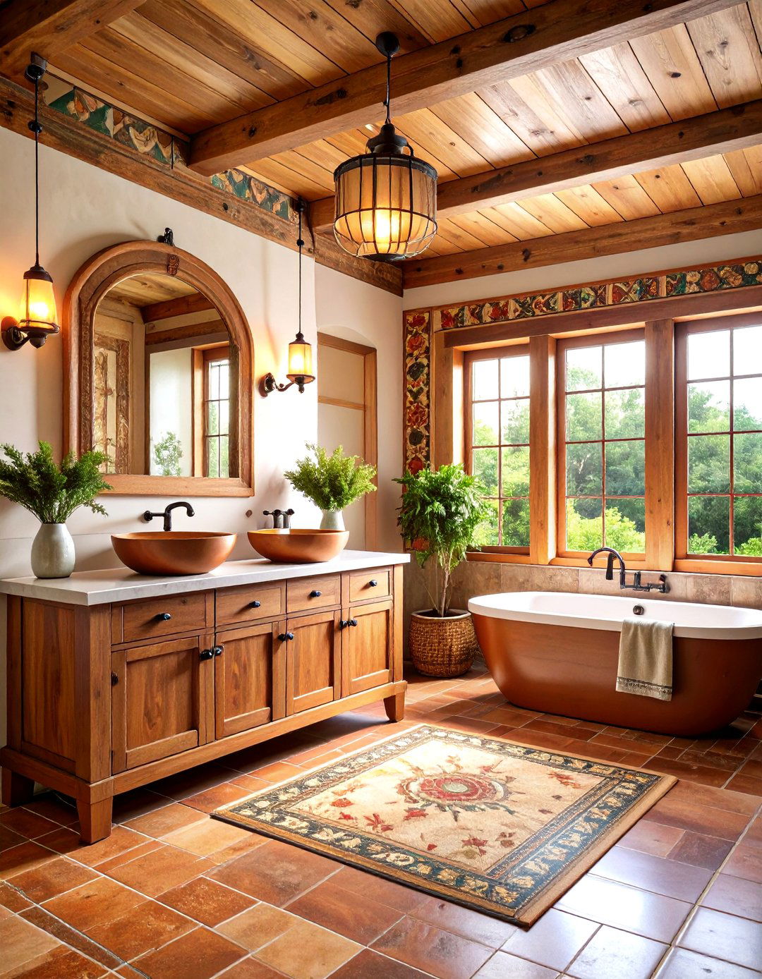 Rustic Wood and Tile Bathroom - 24 Mexican Bathroom Ideas