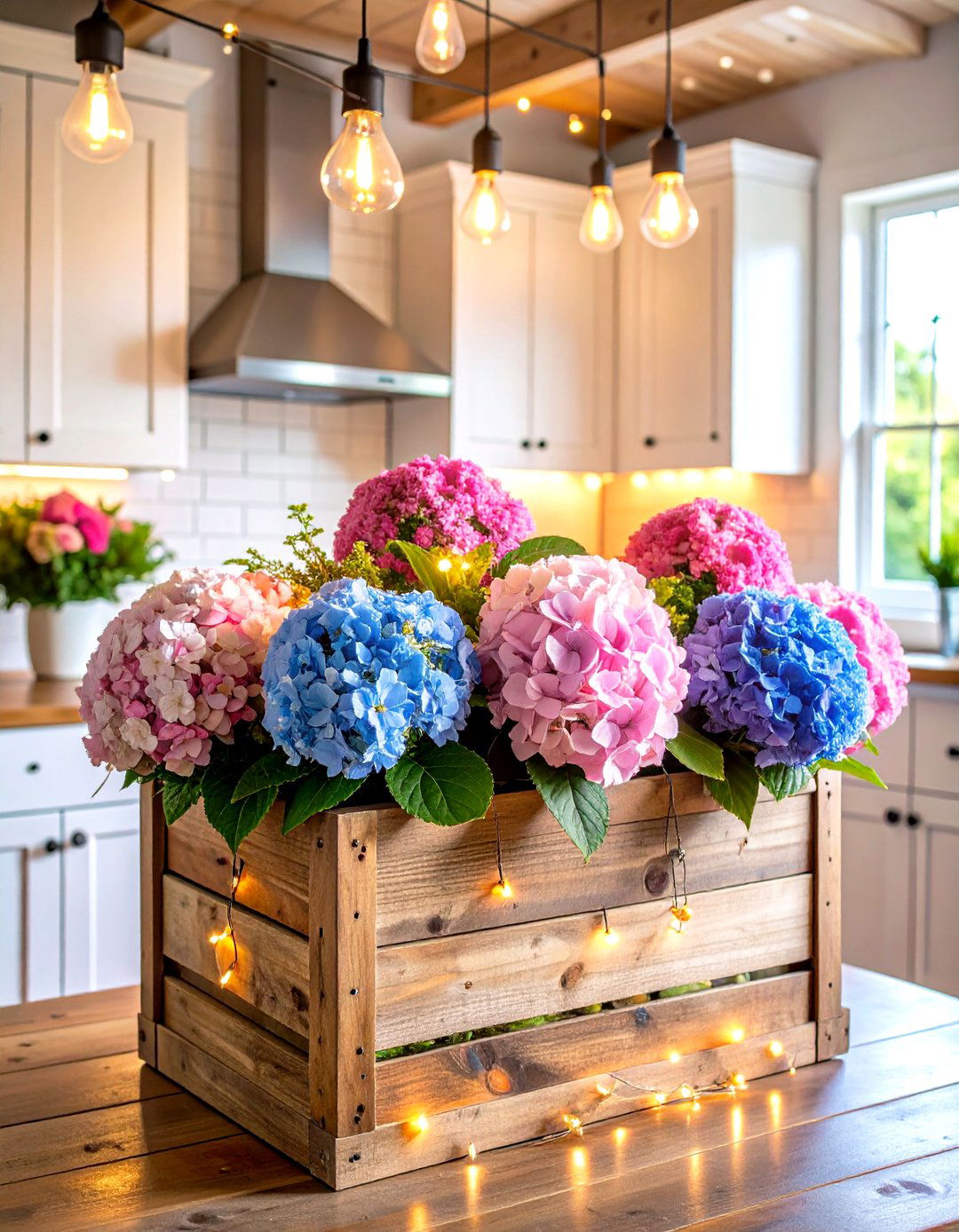 Rustic Wooden Box Hydrangea Arrangements - 24 Hydrangea Centerpiece Ideas