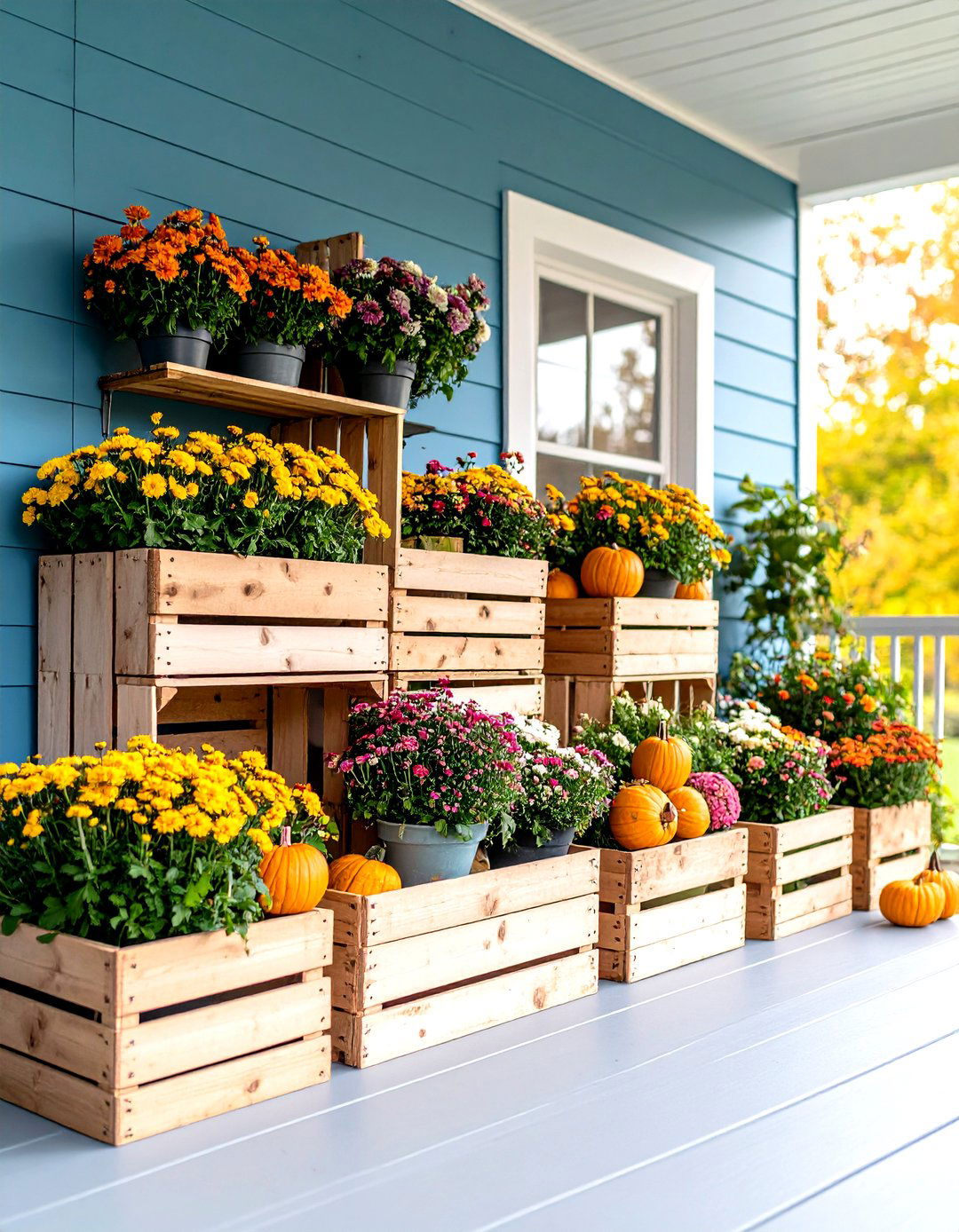 Rustic Wooden Crate Storage - 24 Fall Porch Decor Ideas