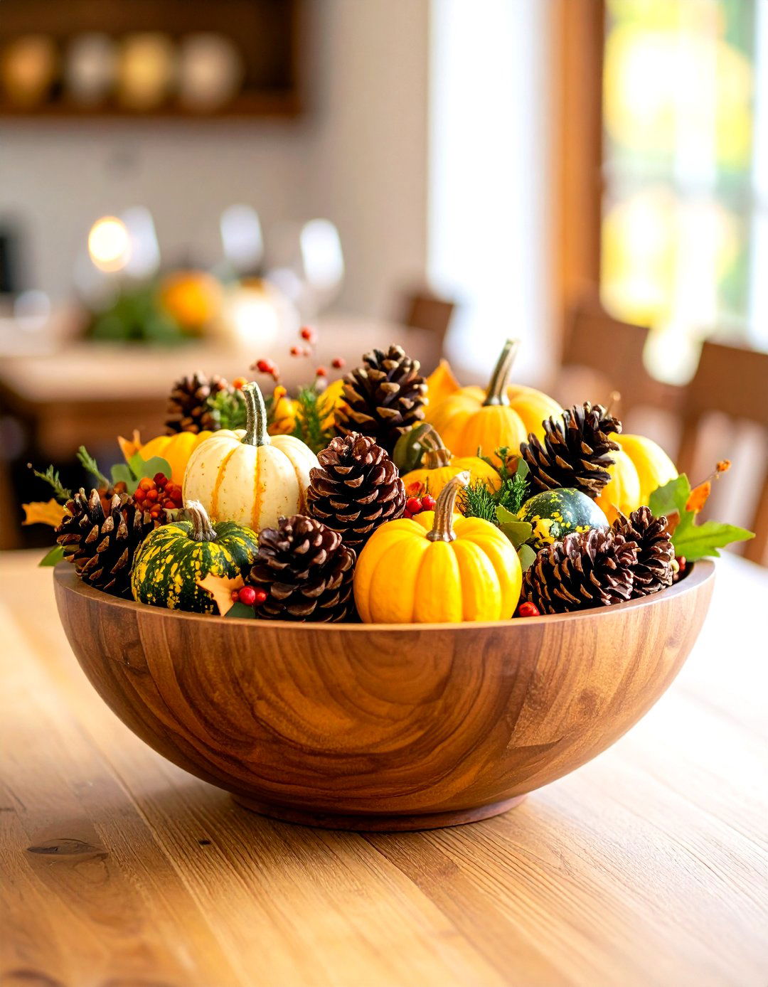 Rustic Wooden Dough Bowl Arrangement - 24 Dining Table Centerpiece Ideas