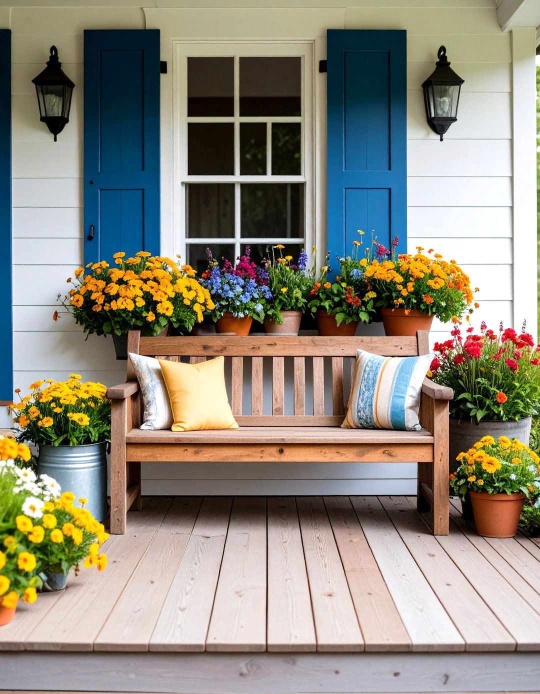 Rustic Wooden Farmhouse Bench - 24 Front Porch Bench Ideas