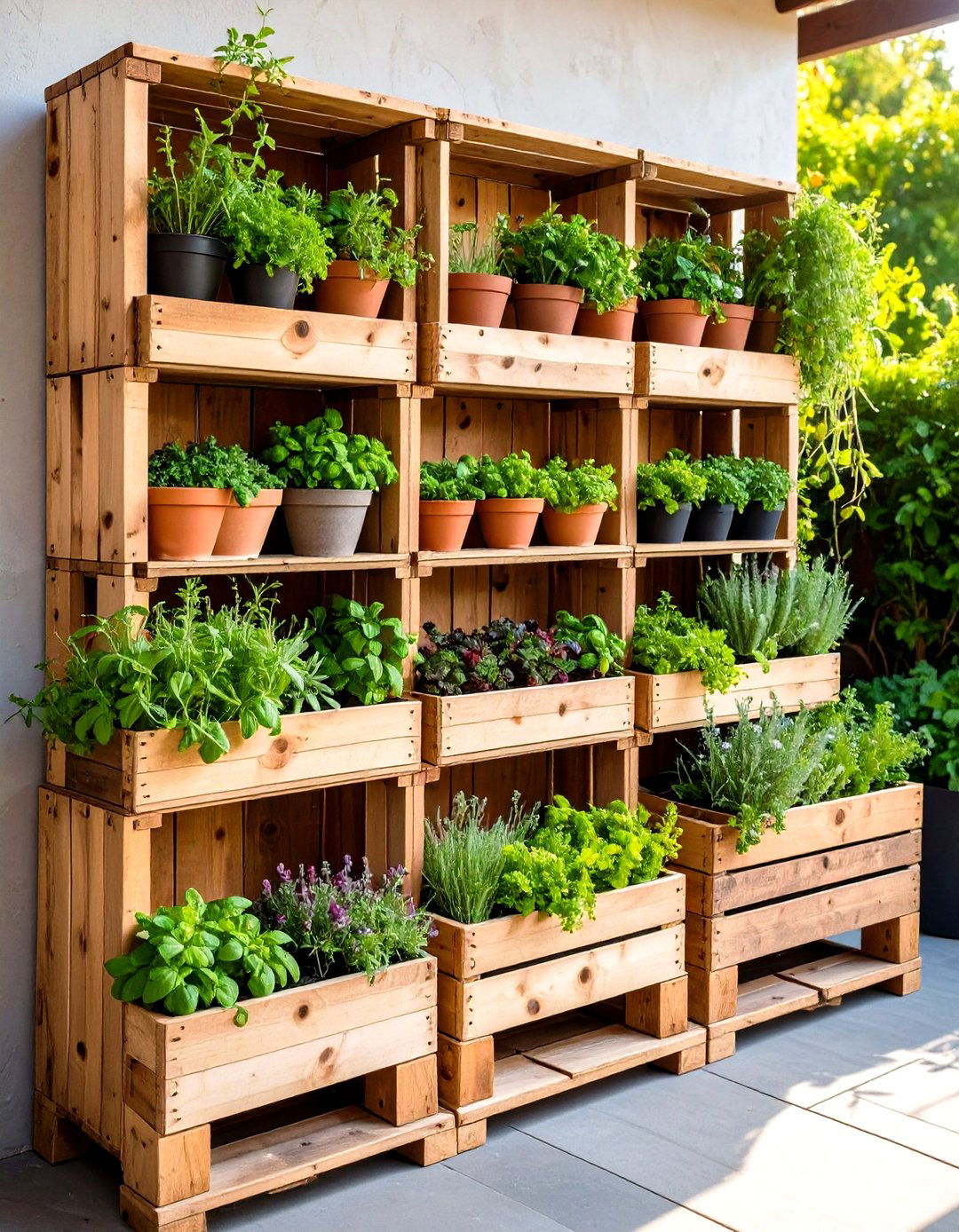 Rustic Wooden Pallet Vertical Herb Garden - 24 Outdoor Wall Decor Ideas