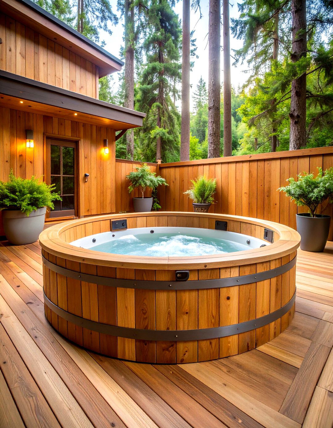 Rustic Wooden Sunken Hot Tub with Cedar Decking - 24 Sunken Hot Tub Ideas