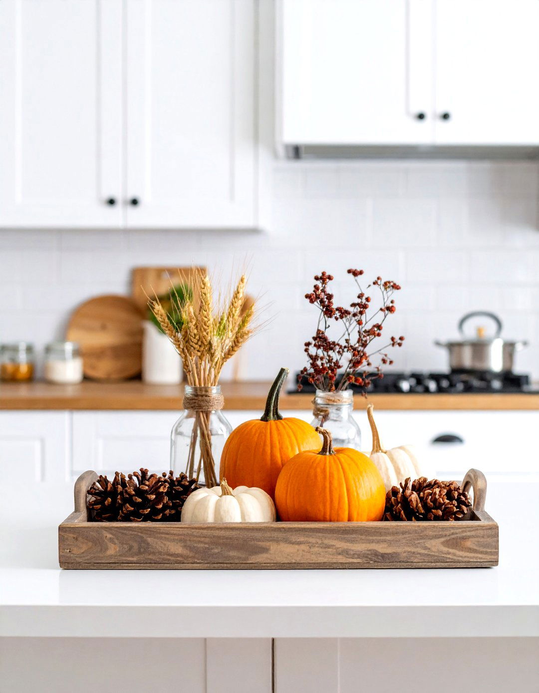 Rustic Wooden Tray with Natural Elements - 24 Kitchen Island Centerpiece Ideas