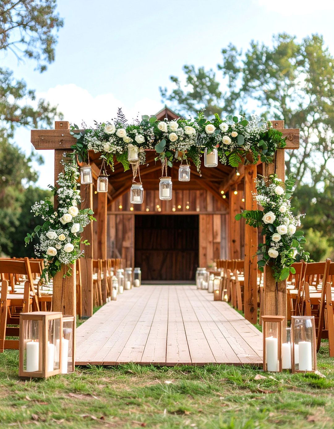 Rustic Wooden Wedding Arch with Greenery - 24 Wedding Arch Ideas