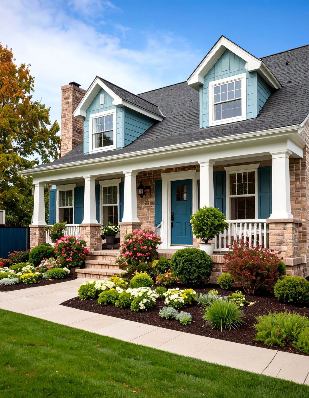 Sage Blue Trim Blonde Brick Serenity - 24 Blonde Brick House Color Schemes