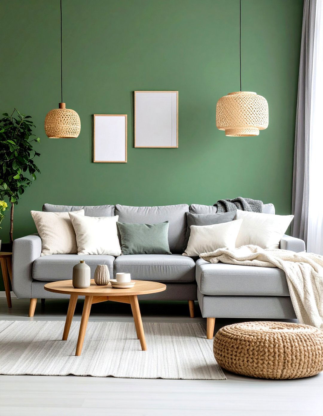 Sage Green Accent Wall Living Room - 24 Green and Grey Living Room Ideas