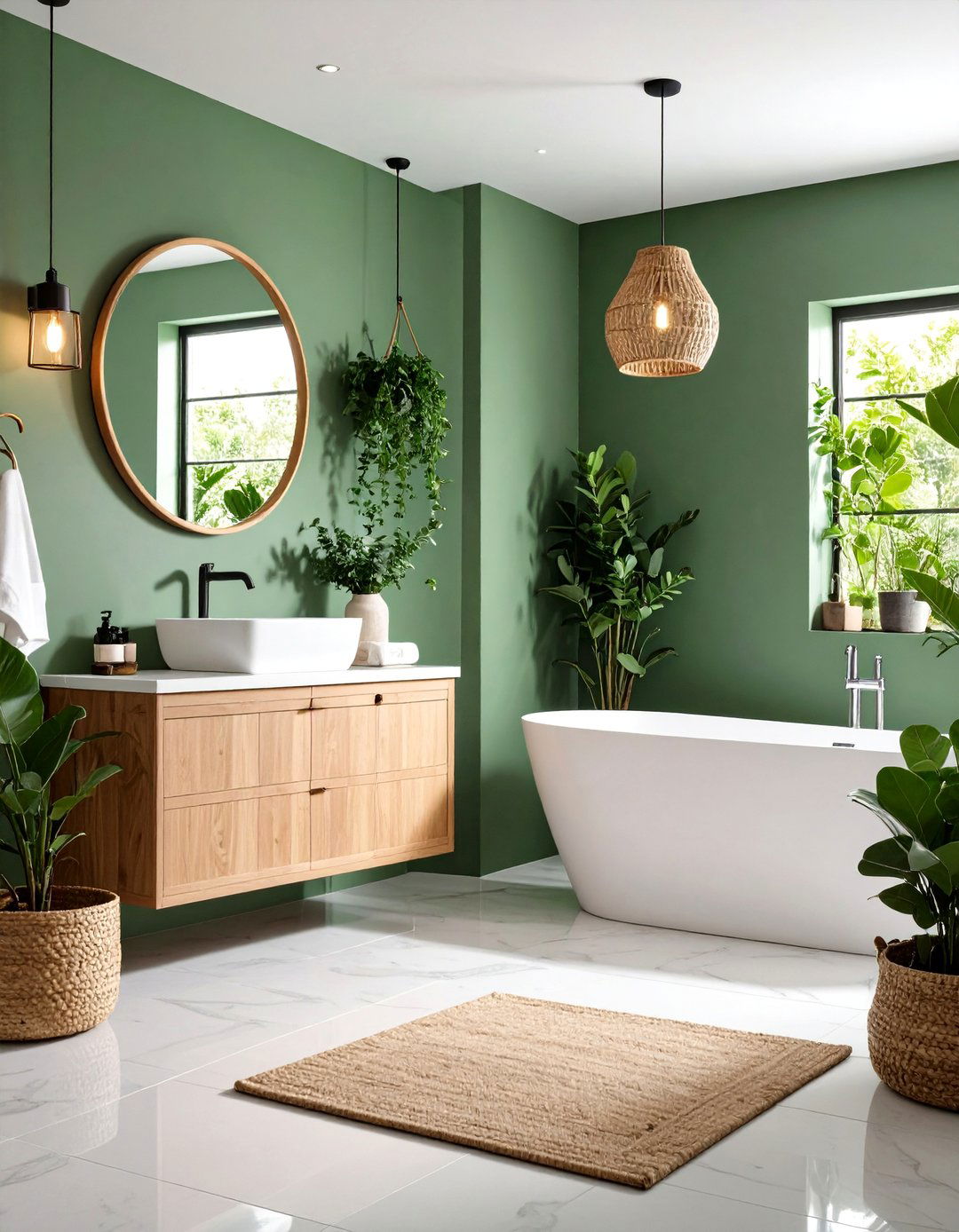 Sage Green Bathroom with Natural Stone - 24 Bathroom Color Ideas