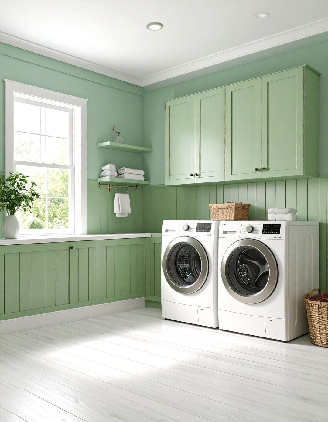 Sage Green Beadboard Wainscoting - 24 Sage Green Laundry Room Ideas