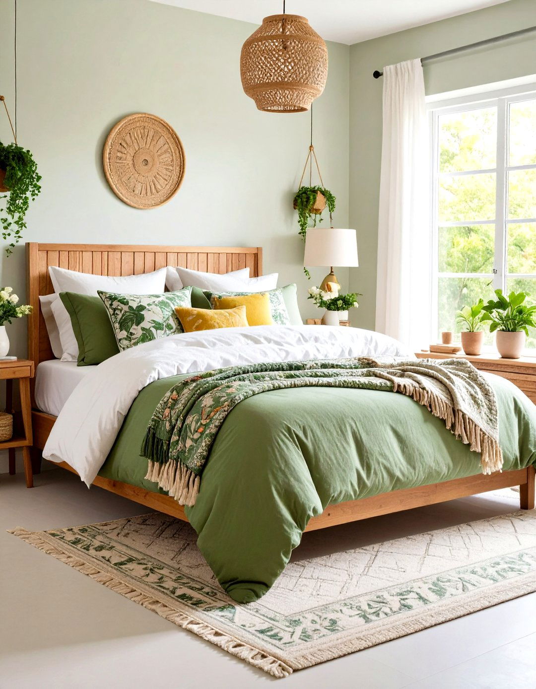 Sage Green Bedding Layers Boho Bedroom Style - 24 Boho Sage Green Bedroom Ideas