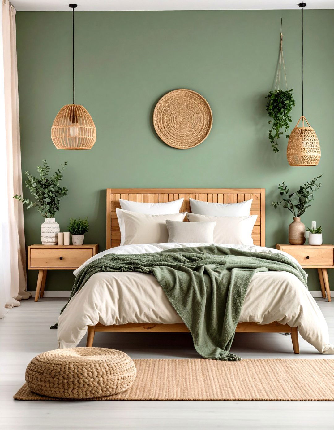 Sage Green Bedroom with Natural Textures - 24 Bedroom Paint Colors