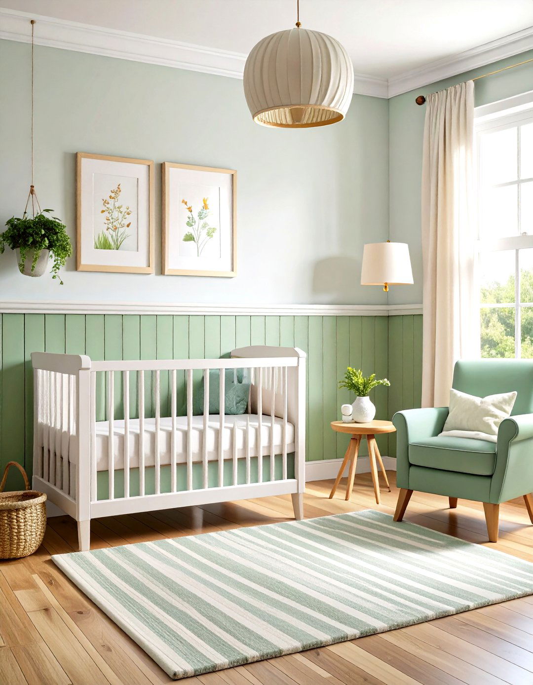 Sage Green Board and Batten Wainscoting - 24 Dark Green Nursery Ideas