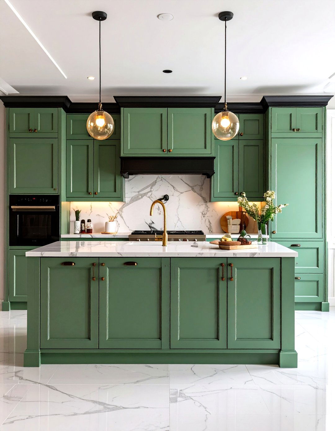 Sage Green Cabinet Interior with Black Exterior Frames - 24 Sage Green and Black Kitchen Ideas