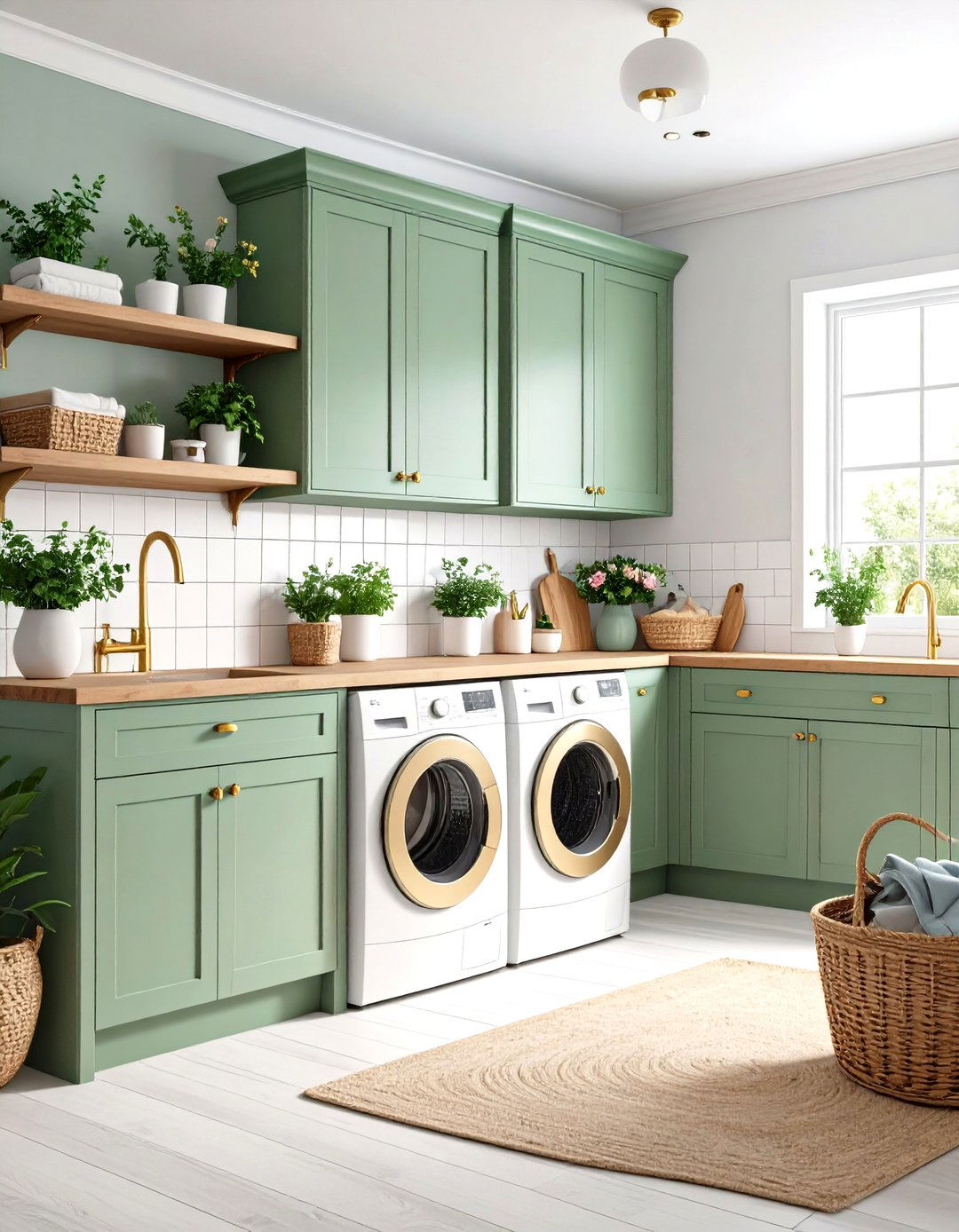 Sage Green Cabinet Laundry Room - 24 Farmhouse Laundry Room Ideas