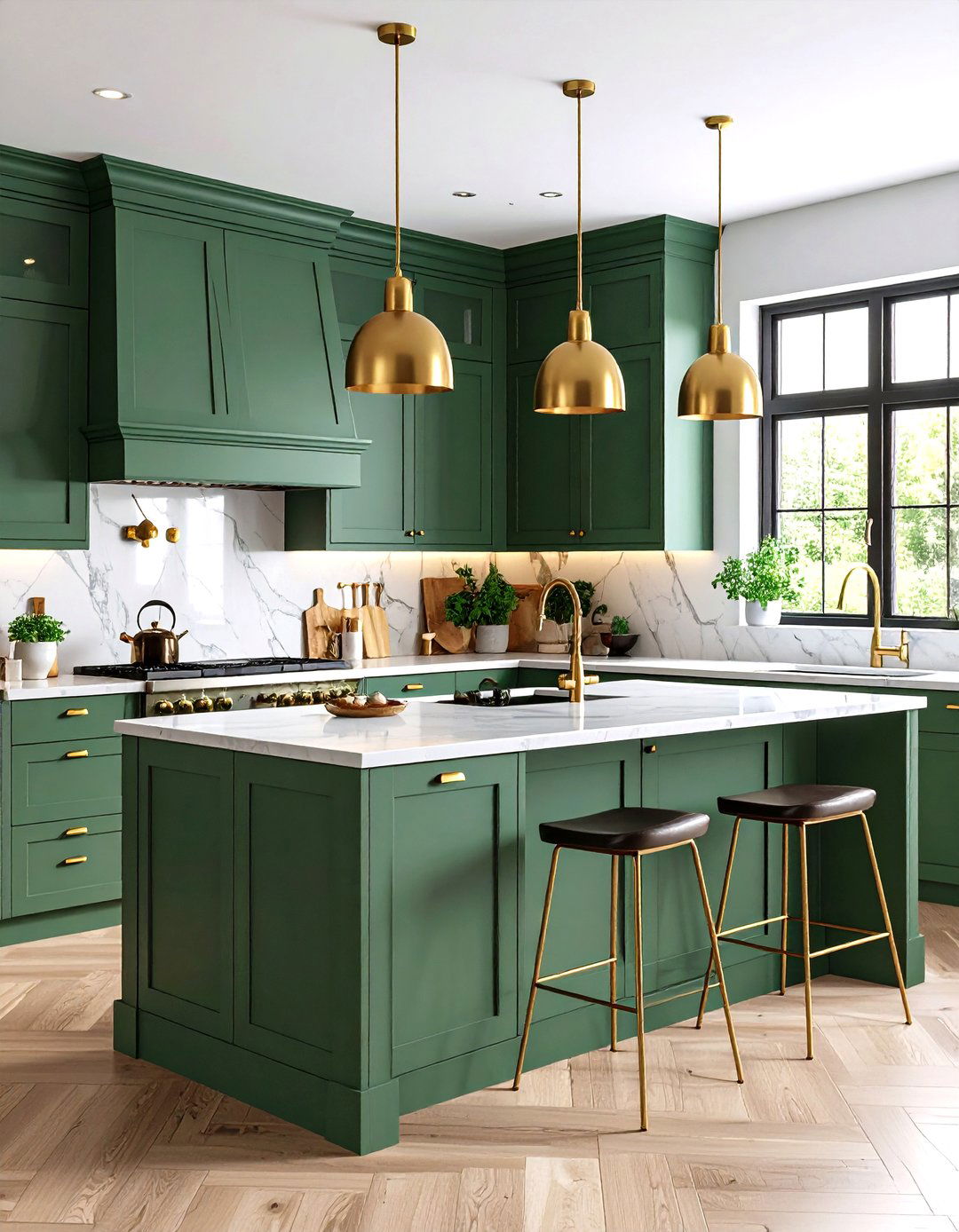 Sage Green Cabinets with Brass Fixtures and Warm Lighting - 24 Rustic Sage Green Kitchen Cabinets