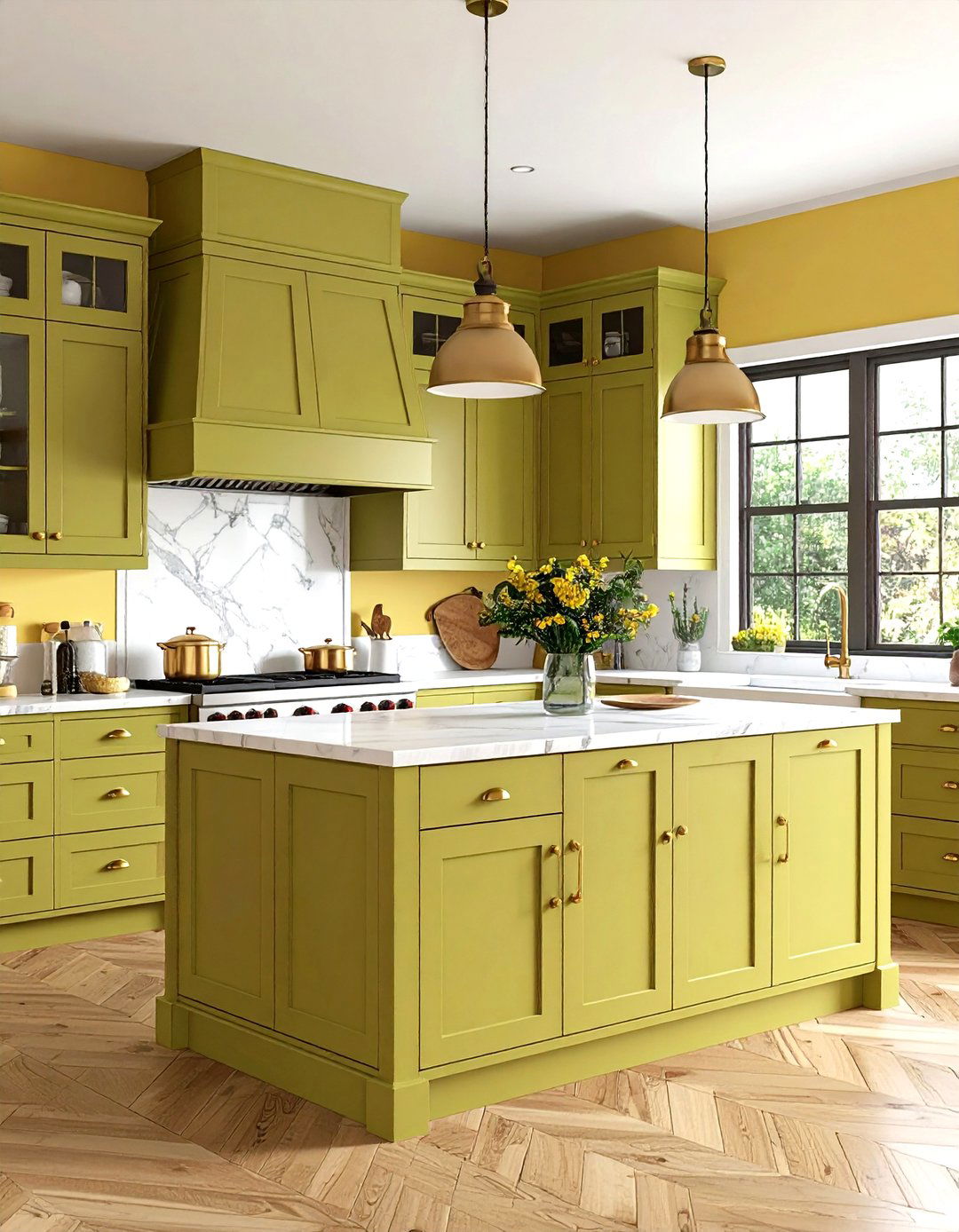 Sage Green Cabinets with Buttery Yellow Walls - 24 Green and Yellow Kitchen Ideas