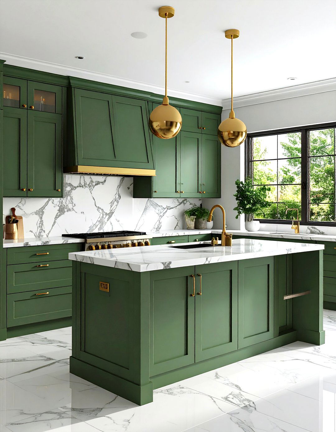 Sage Green Cabinets with Marble Backsplash and Countertops - 24 Rustic Sage Green Kitchen Cabinets