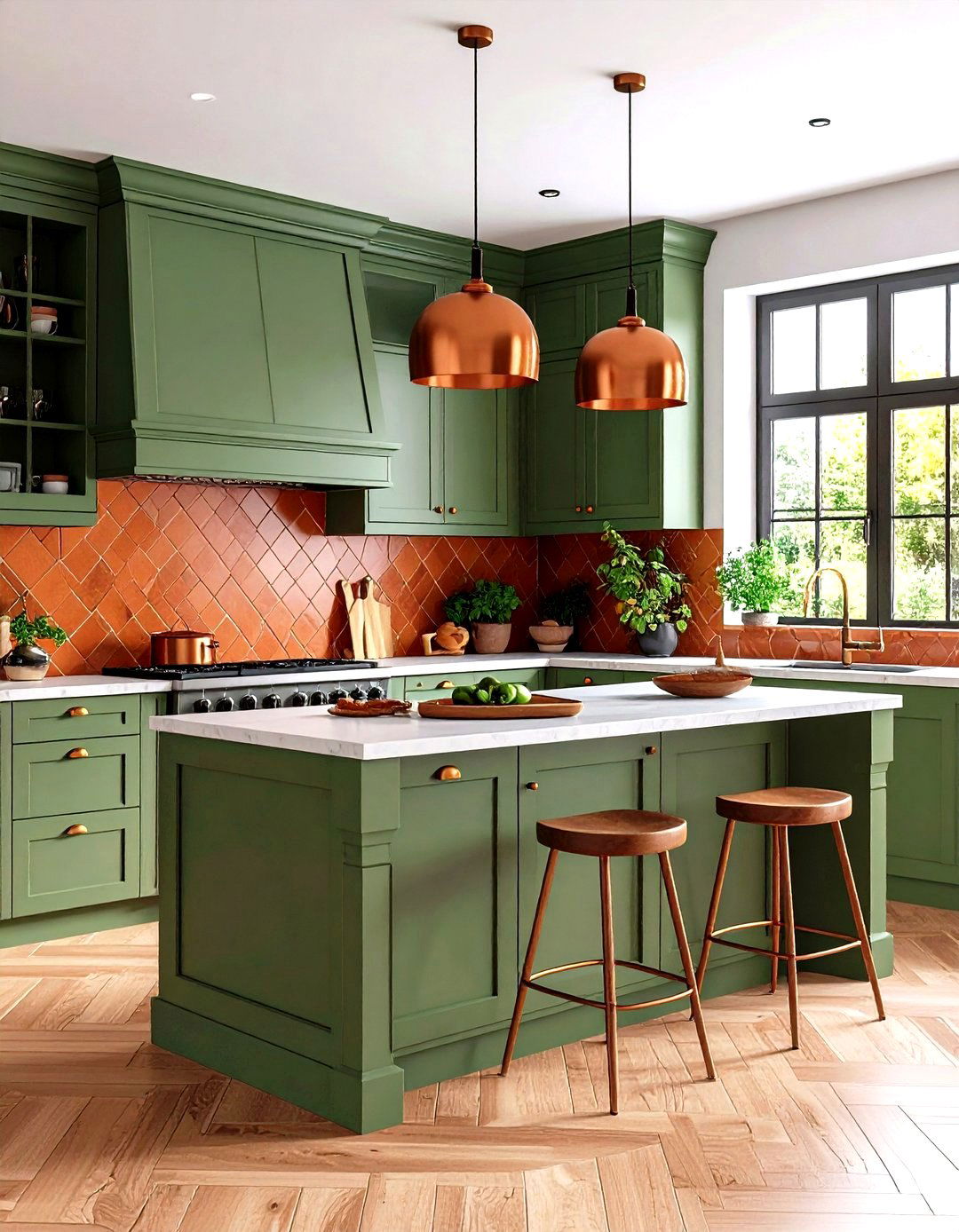 Sage Green Cabinets with Terra Cotta and Earth Tones - 24 Rustic Sage Green Kitchen Cabinets