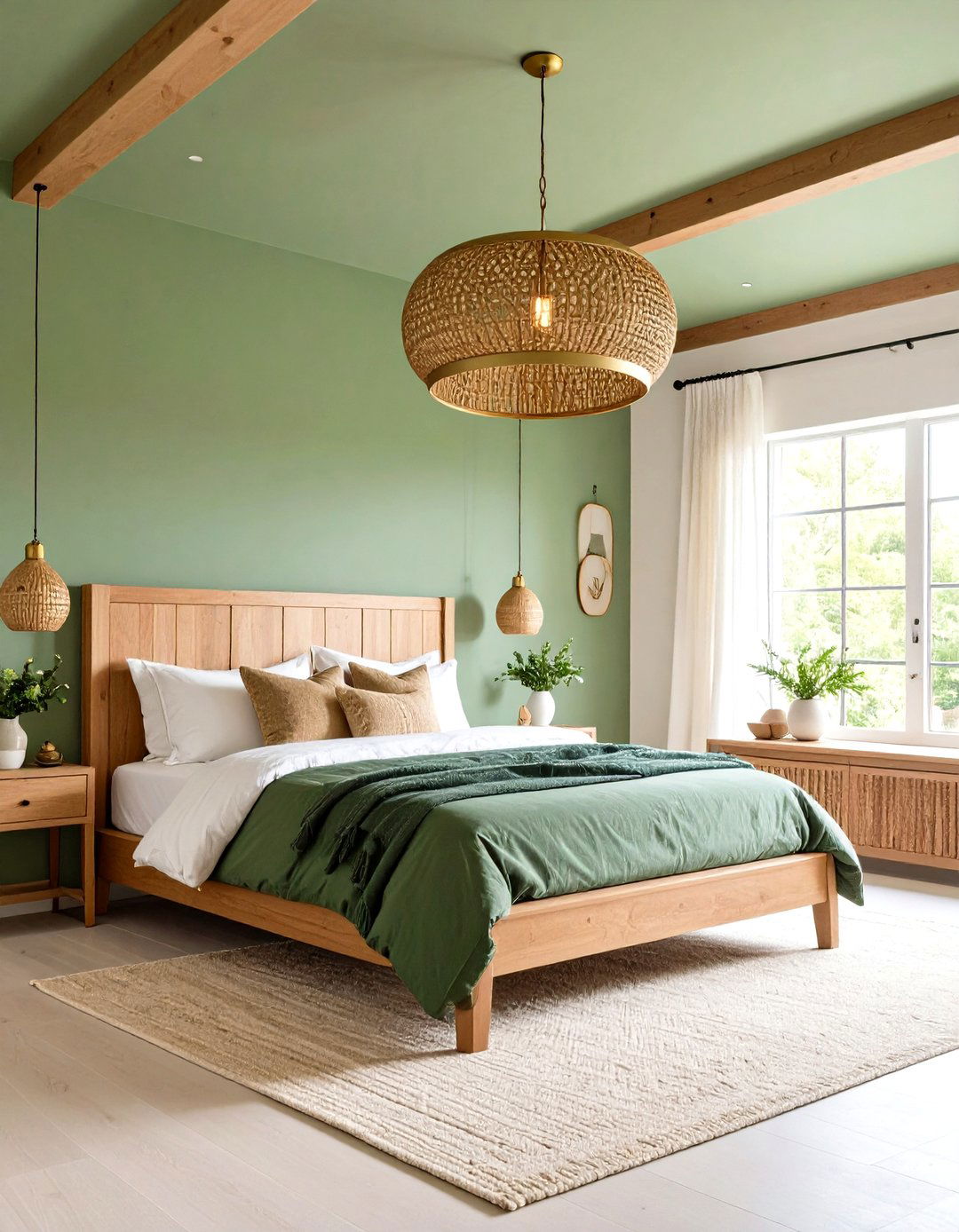 Sage Green Ceiling Bold Bedroom Statement - 24 Boho Sage Green Bedroom Ideas