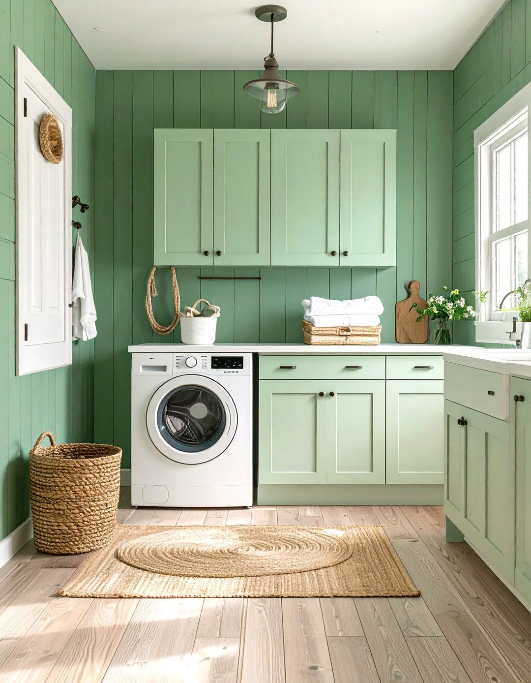 Sage Green Coastal Laundry Design - 24 Sage Green Laundry Room Ideas