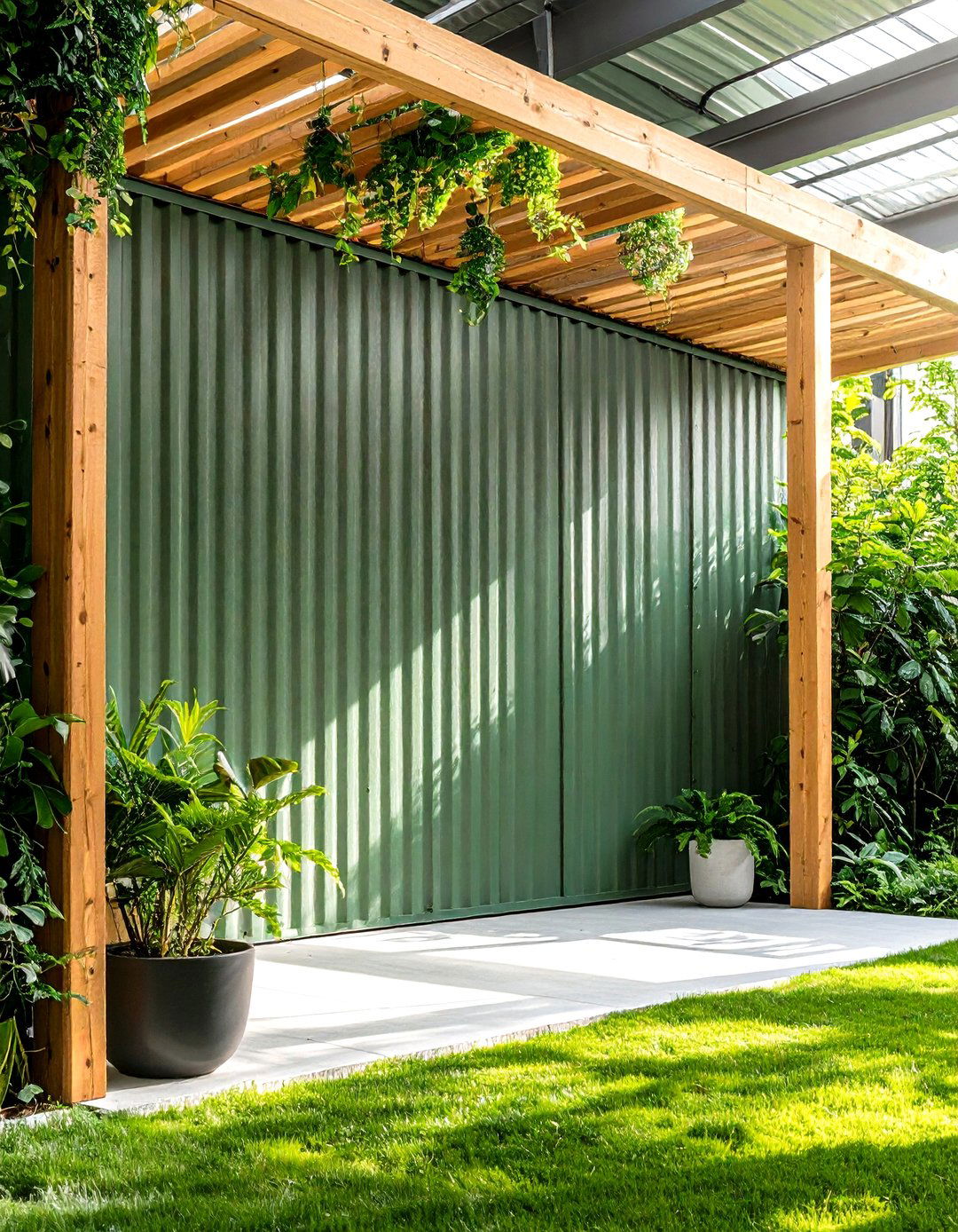 Sage Green Corrugated Metal Privacy Screen - 24 Sage Green Garden Fence Ideas