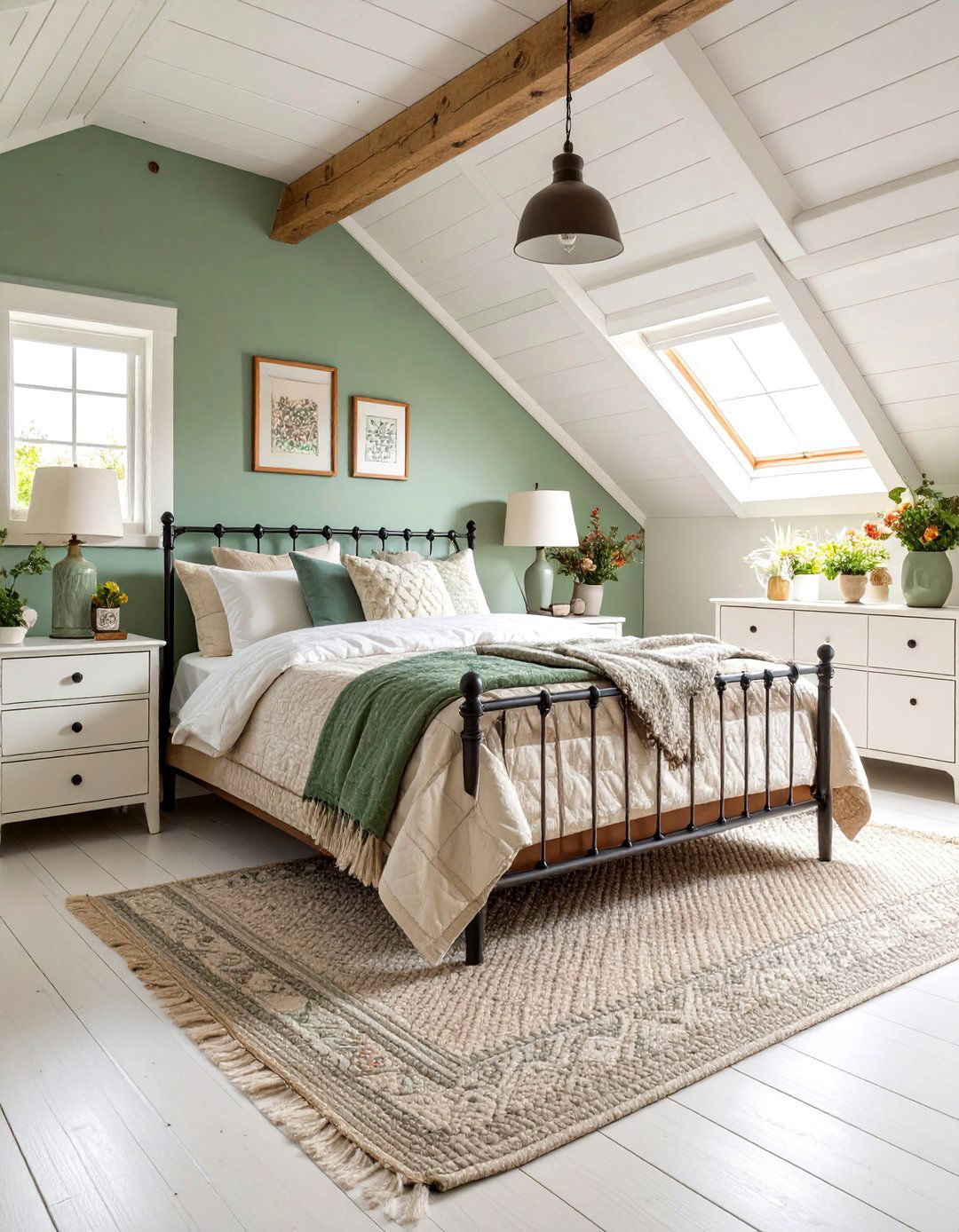 Sage Green Cottage Bedroom with Vintage Quilts - 24 Cape Cod Upstairs Bedroom Ideas