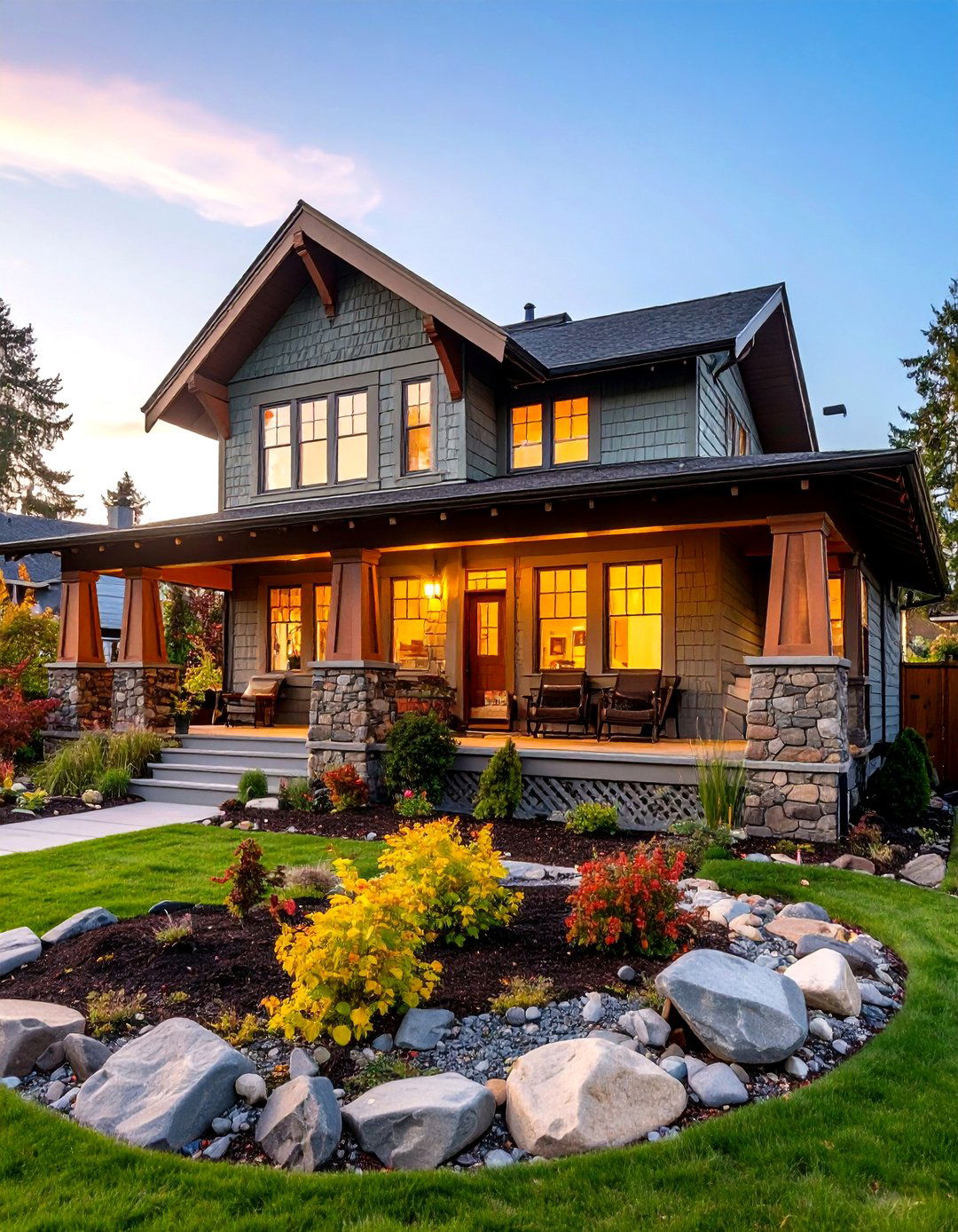 Sage Green Craftsman Bungalow Design - 24 Sage Green House Exterior Ideas