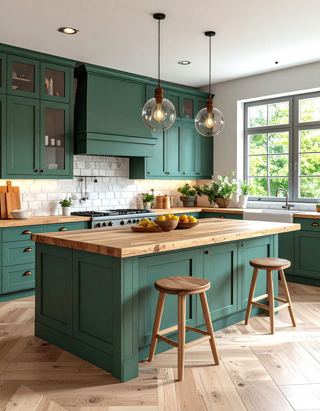 Sage Green Dark Cabinets with Natural Materials - 24 Dark Kitchen Ideas